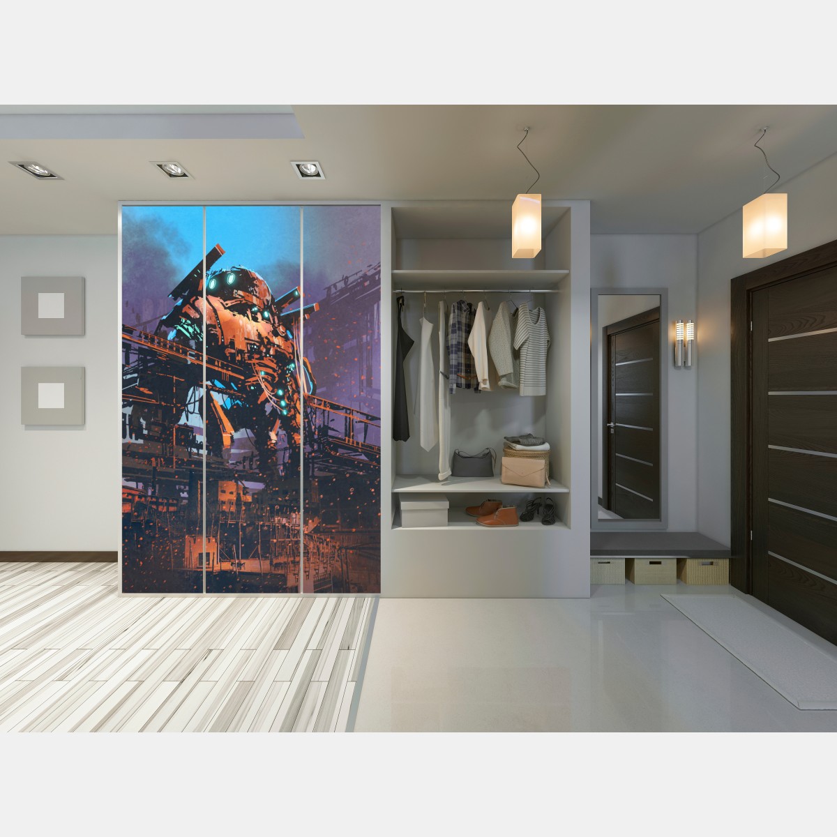 Schrankaufkleber riesiger mech in verlassener fabrik – Wallnifity® Schrankaufkleber riesiger mech in verlassener fabrik – Wallnifity®