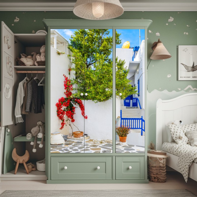 Schrankaufkleber minimalistische botanische silhouette mit sonne – Wallnifity®