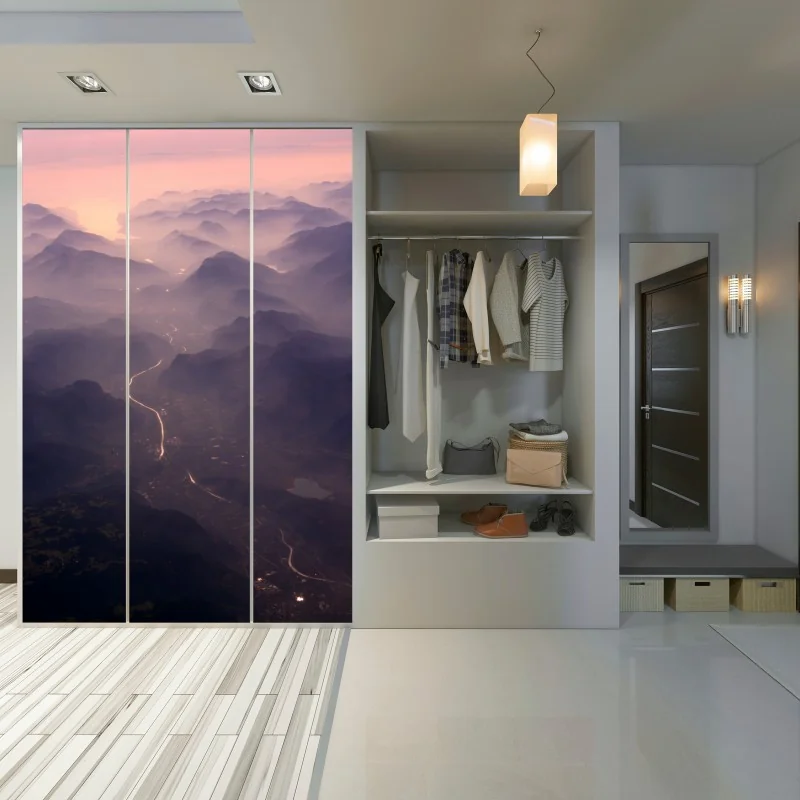 Schrankaufkleber nebliges pastell bergtal – Wallnifity® Schrankaufkleber nebliges pastell bergtal – Wallnifity®