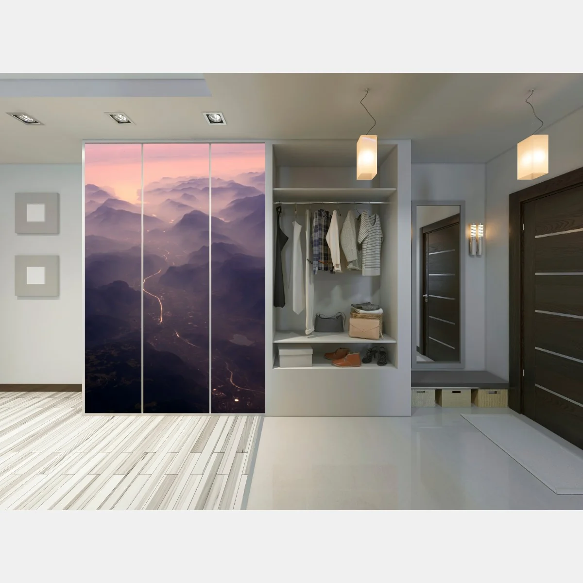 Schrankaufkleber nebliges pastell bergtal – Wallnifity® Schrankaufkleber nebliges pastell bergtal – Wallnifity®