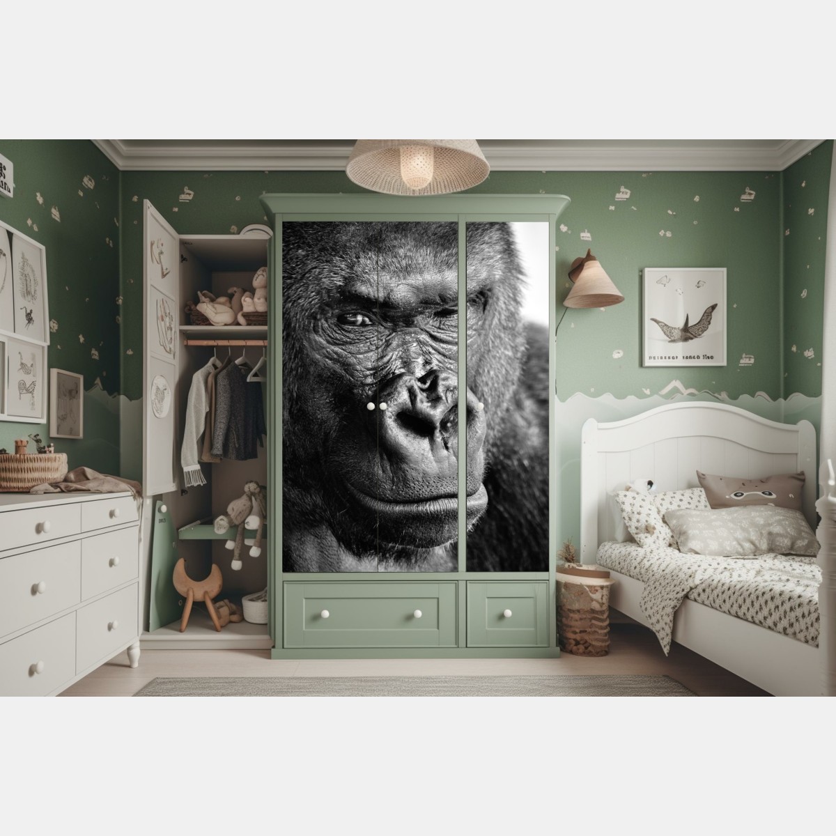 Schrankaufkleber intensives gorilla-porträt in schwarzweiß – Wallnifity® Schrankaufkleber intensives gorilla-porträt in schwarzweiß – Wallnifity®