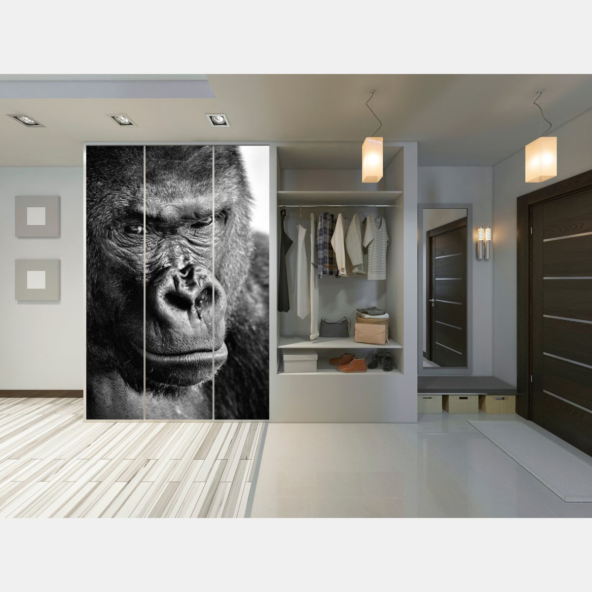 Schrankaufkleber intensives gorilla-porträt in schwarzweiß – Wallnifity® Schrankaufkleber intensives gorilla-porträt in schwarzweiß – Wallnifity®