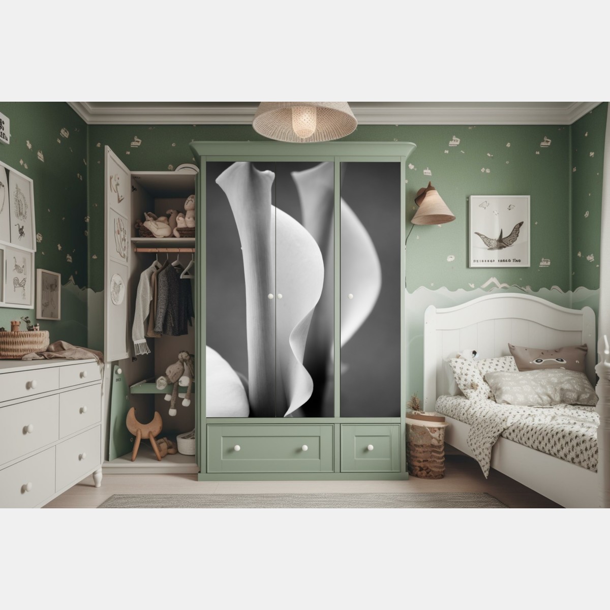 Schrankaufkleber elegante calla-lilien in monochrom – Wallnifity® Schrankaufkleber elegante calla-lilien in monochrom – Wallnifity®