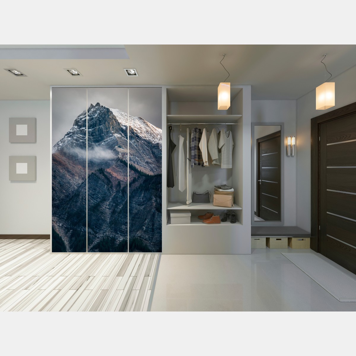 Schrankaufkleber dramatischer alpiner gipfel im nebel – Wallnifity® Schrankaufkleber dramatischer alpiner gipfel im nebel – Wallnifity®