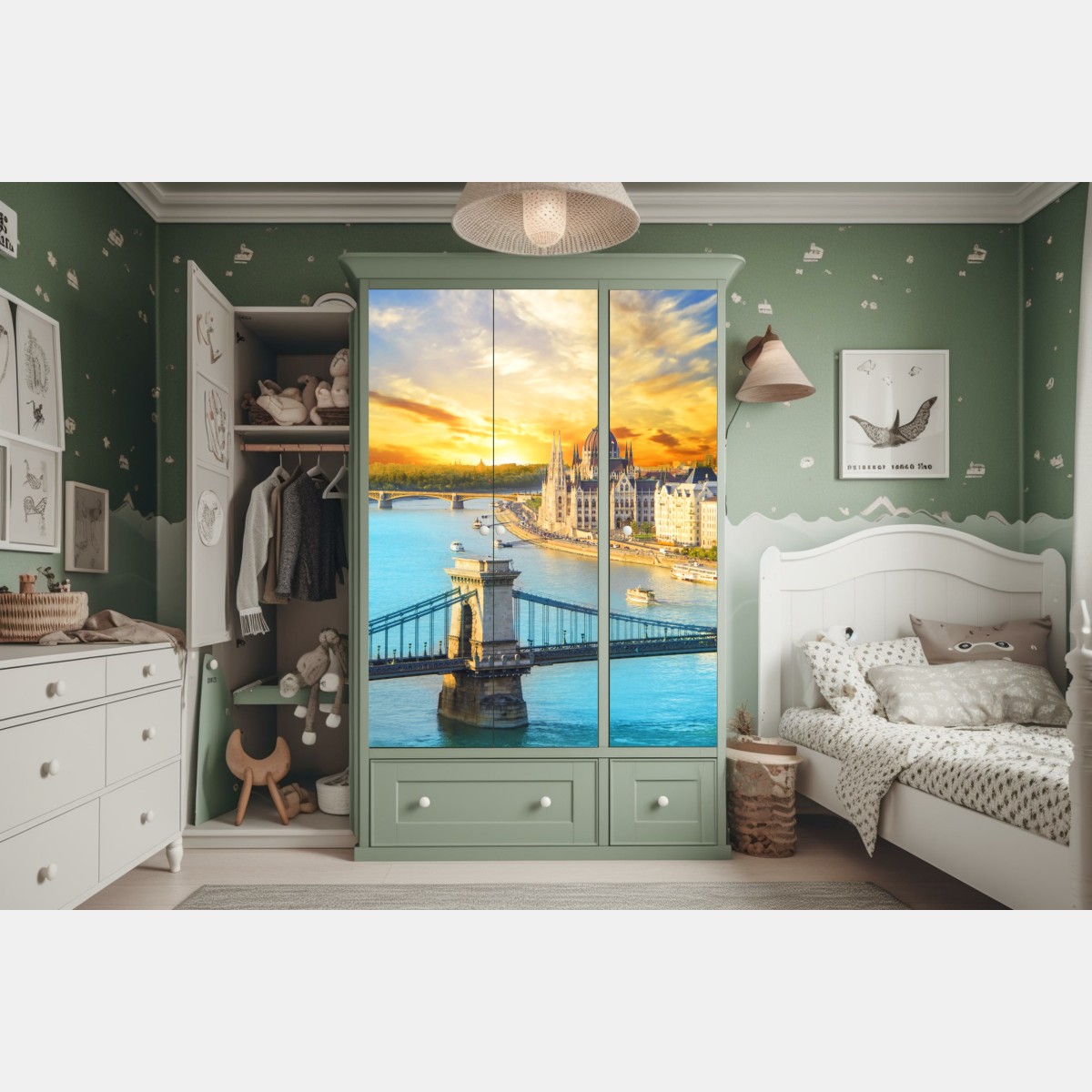 Schrankaufkleber sonnenuntergang über Budapest und der Kettenbrücke – Wallnifity® Schrankaufkleber sonnenuntergang über Budapest und der Kettenbrücke – Wallnifity®