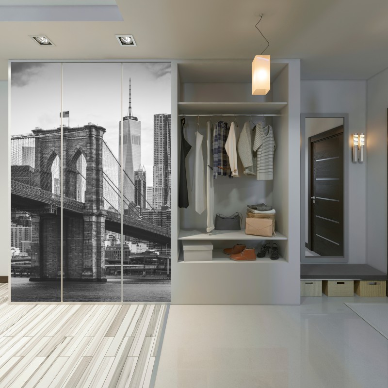 Schrankaufkleber Brooklyn bridge schwarzweiß stadtbild – Wallnifity® Schrankaufkleber Brooklyn bridge schwarzweiß stadtbild – Wallnifity®