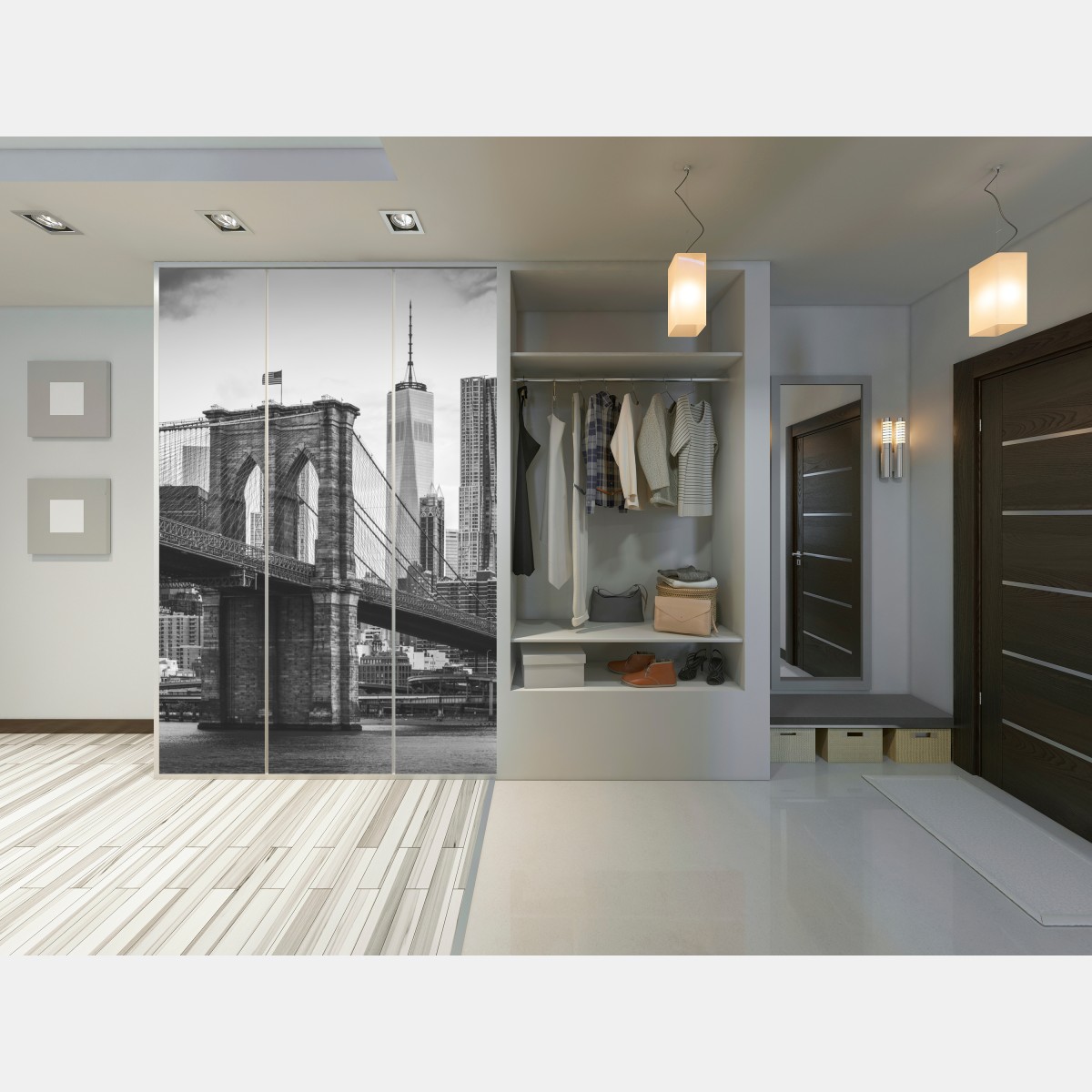 Schrankaufkleber Brooklyn bridge schwarzweiß stadtbild – Wallnifity® Schrankaufkleber Brooklyn bridge schwarzweiß stadtbild – Wallnifity®