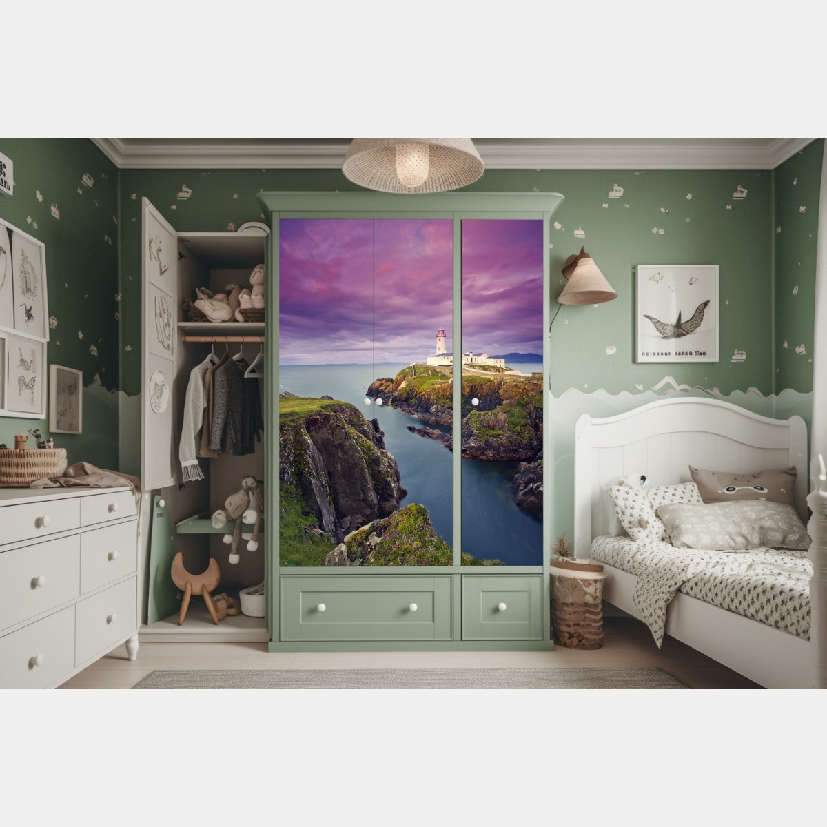 Schrankaufkleber lila leuchtturm an steiler küste – Wallnifity® Schrankaufkleber lila leuchtturm an steiler küste – Wallnifity®