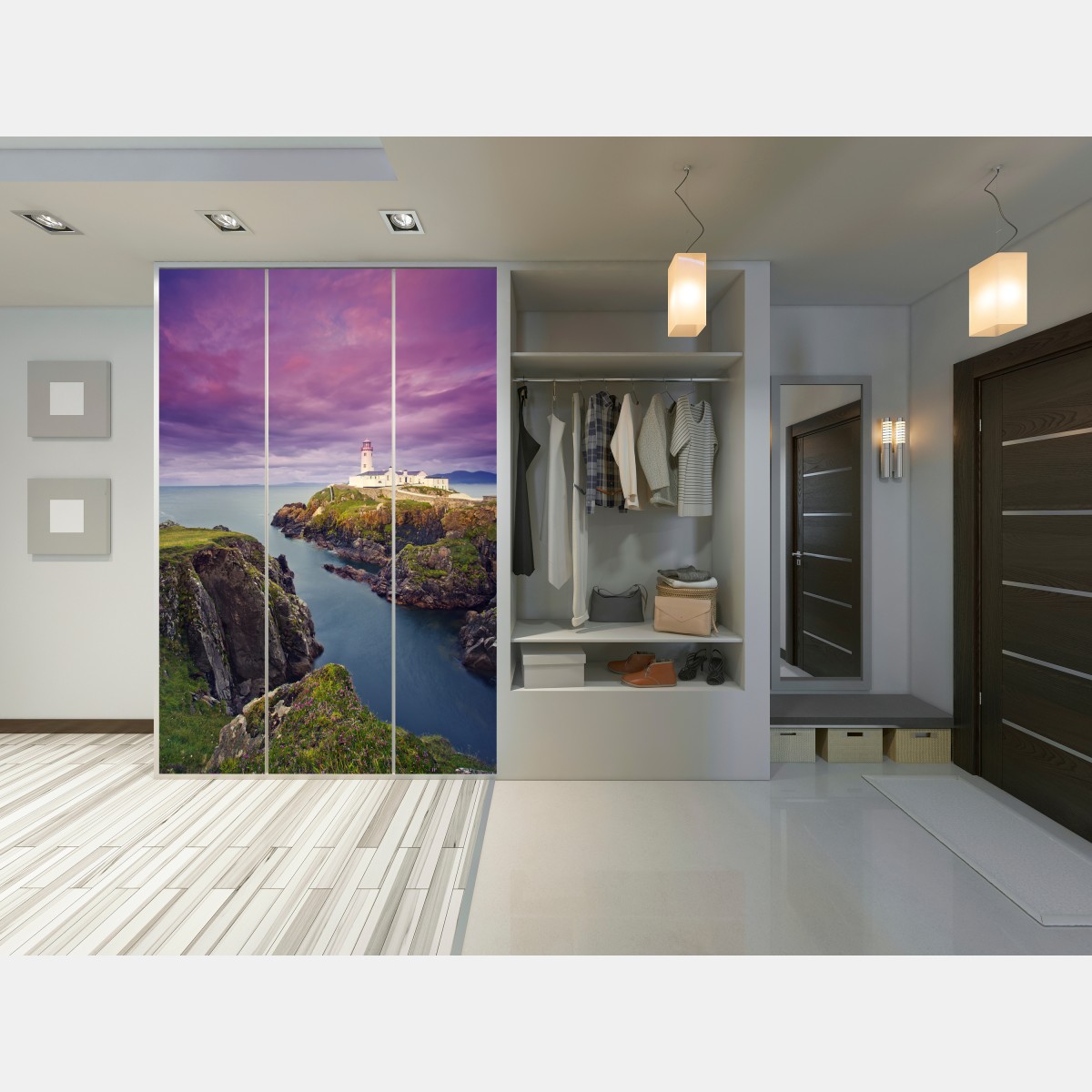 Schrankaufkleber lila leuchtturm an steiler küste – Wallnifity® Schrankaufkleber lila leuchtturm an steiler küste – Wallnifity®