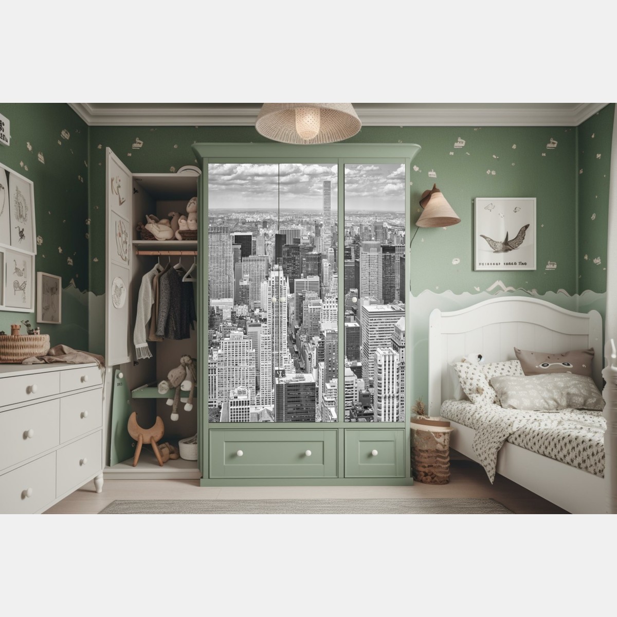 Schrankaufkleber panorama von New York in schwarzweiß – Wallnifity® Schrankaufkleber panorama von New York in schwarzweiß – Wallnifity®