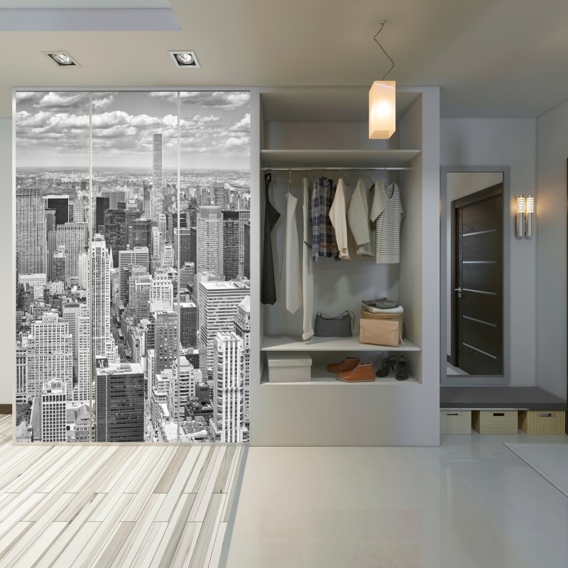 Schrankaufkleber panorama von New York in schwarzweiß – Wallnifity® Schrankaufkleber panorama von New York in schwarzweiß – Wallnifity®