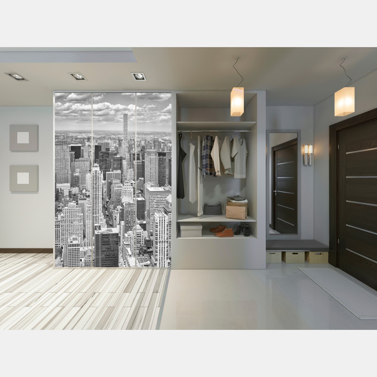 Schrankaufkleber panorama von New York in schwarzweiß – Wallnifity® Schrankaufkleber panorama von New York in schwarzweiß – Wallnifity®