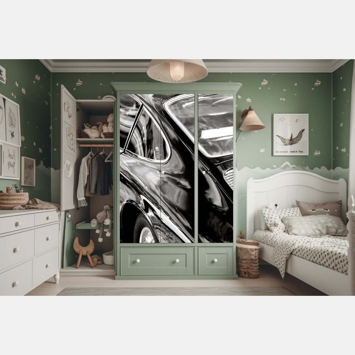 Schrankaufkleber oldtimer rückansicht detail in schwarzweiß – Wallnifity® Schrankaufkleber oldtimer rückansicht detail in schwarzweiß – Wallnifity®