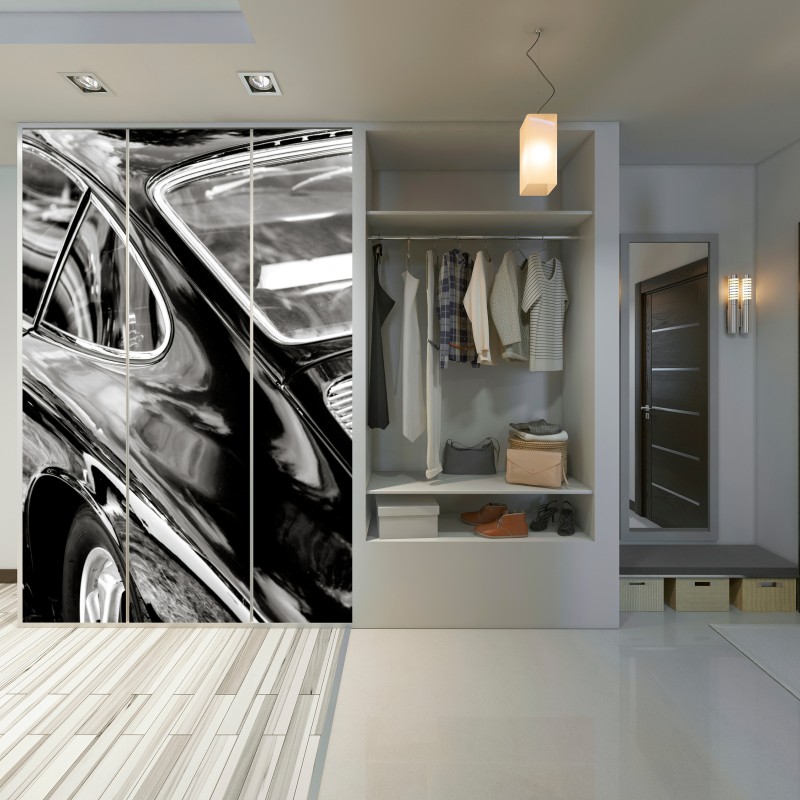 Schrankaufkleber oldtimer rückansicht detail in schwarzweiß – Wallnifity® Schrankaufkleber oldtimer rückansicht detail in schwarzweiß – Wallnifity®