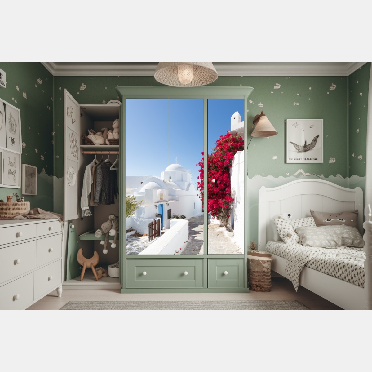 Schrankaufkleber sonnige gasse auf der insel mit leuchtender buganvillea – Wallnifity® Schrankaufkleber sonnige gasse auf der insel mit leuchtender buganvillea – Wallnifity®