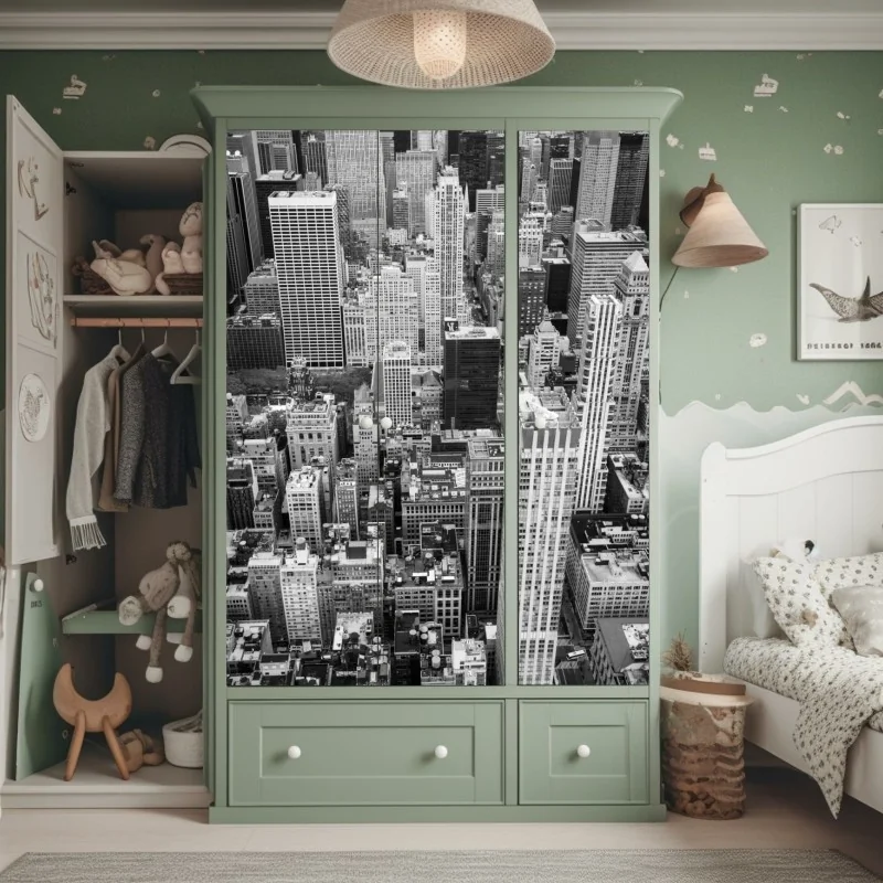 Schrankaufkleber schwarzweiße stadtsilhouette – Wallnifity® Schrankaufkleber schwarzweiße stadtsilhouette – Wallnifity®