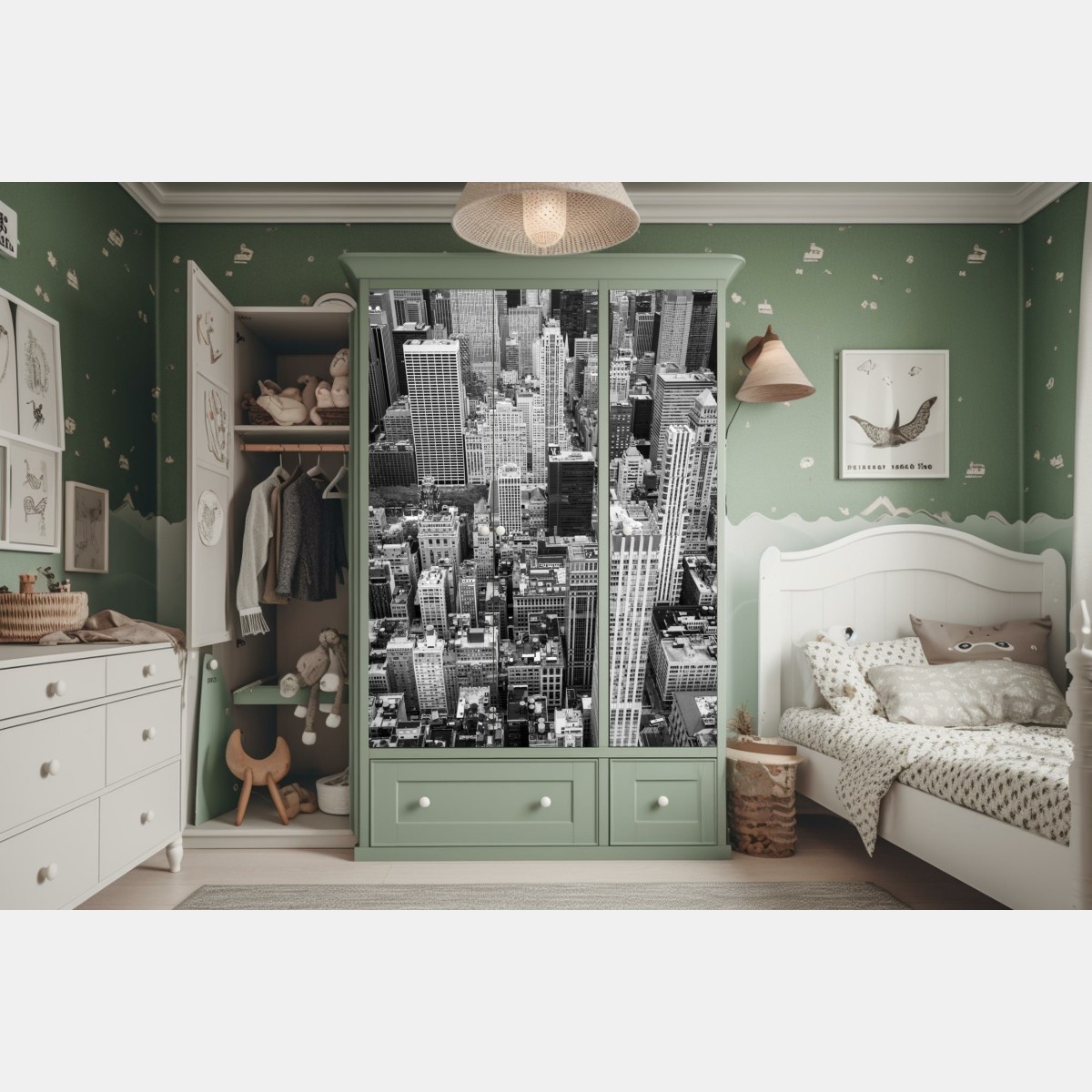 Schrankaufkleber schwarzweiße stadtsilhouette – Wallnifity® Schrankaufkleber schwarzweiße stadtsilhouette – Wallnifity®