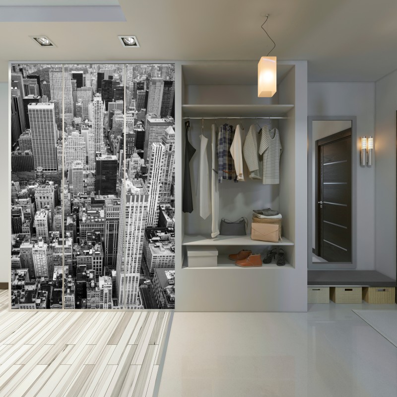 Schrankaufkleber schwarzweiße stadtsilhouette – Wallnifity® Schrankaufkleber schwarzweiße stadtsilhouette – Wallnifity®