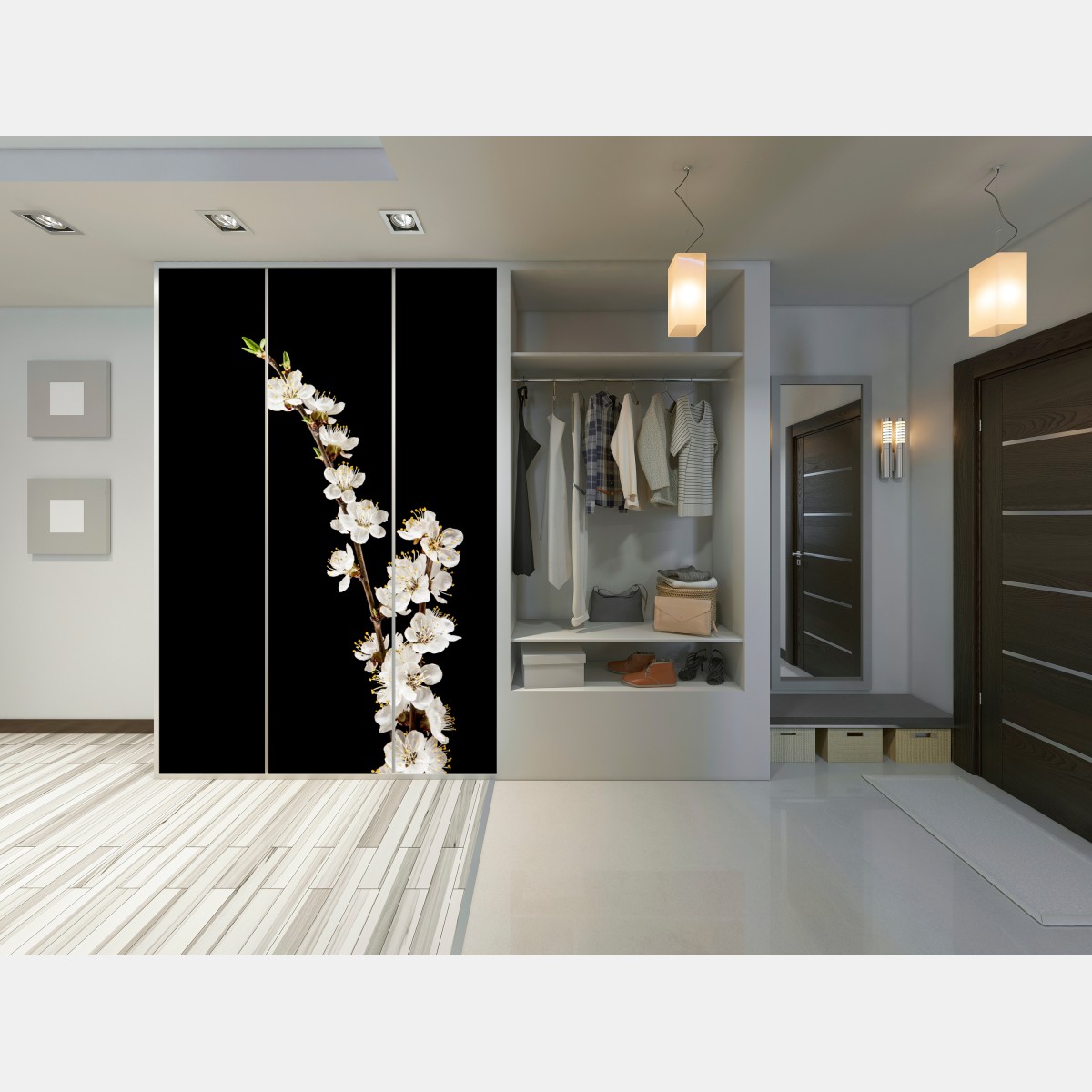 Schrankaufkleber zarter zweig mit aprikosenblüten auf schwarzem hintergrund – Wallnifity® Schrankaufkleber zarter zweig mit aprikosenblüten auf schwarzem hintergrund – Wallnifity®