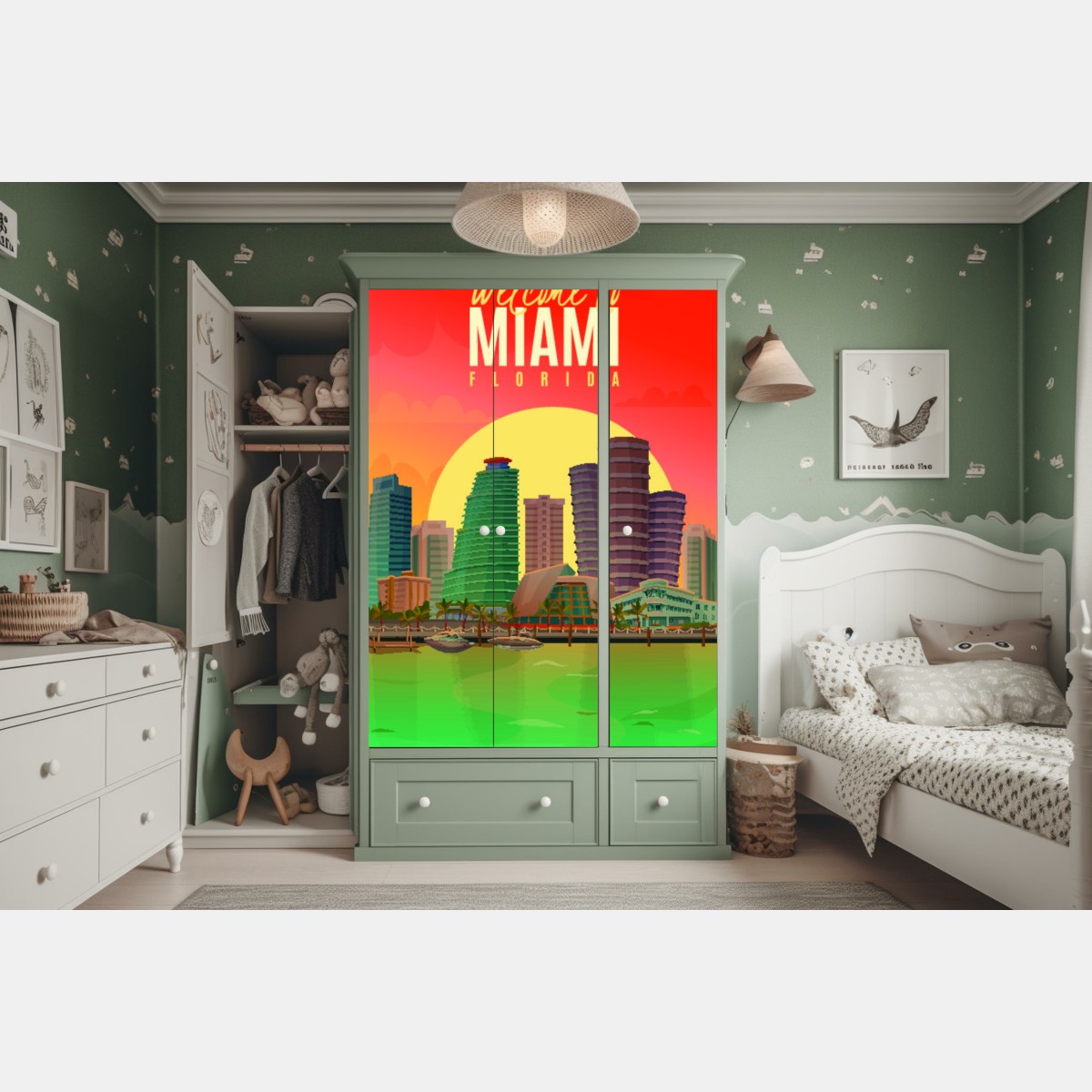 Schrankaufkleber Miami sonnenuntergang skyline – Wallnifity® Schrankaufkleber Miami sonnenuntergang skyline – Wallnifity®