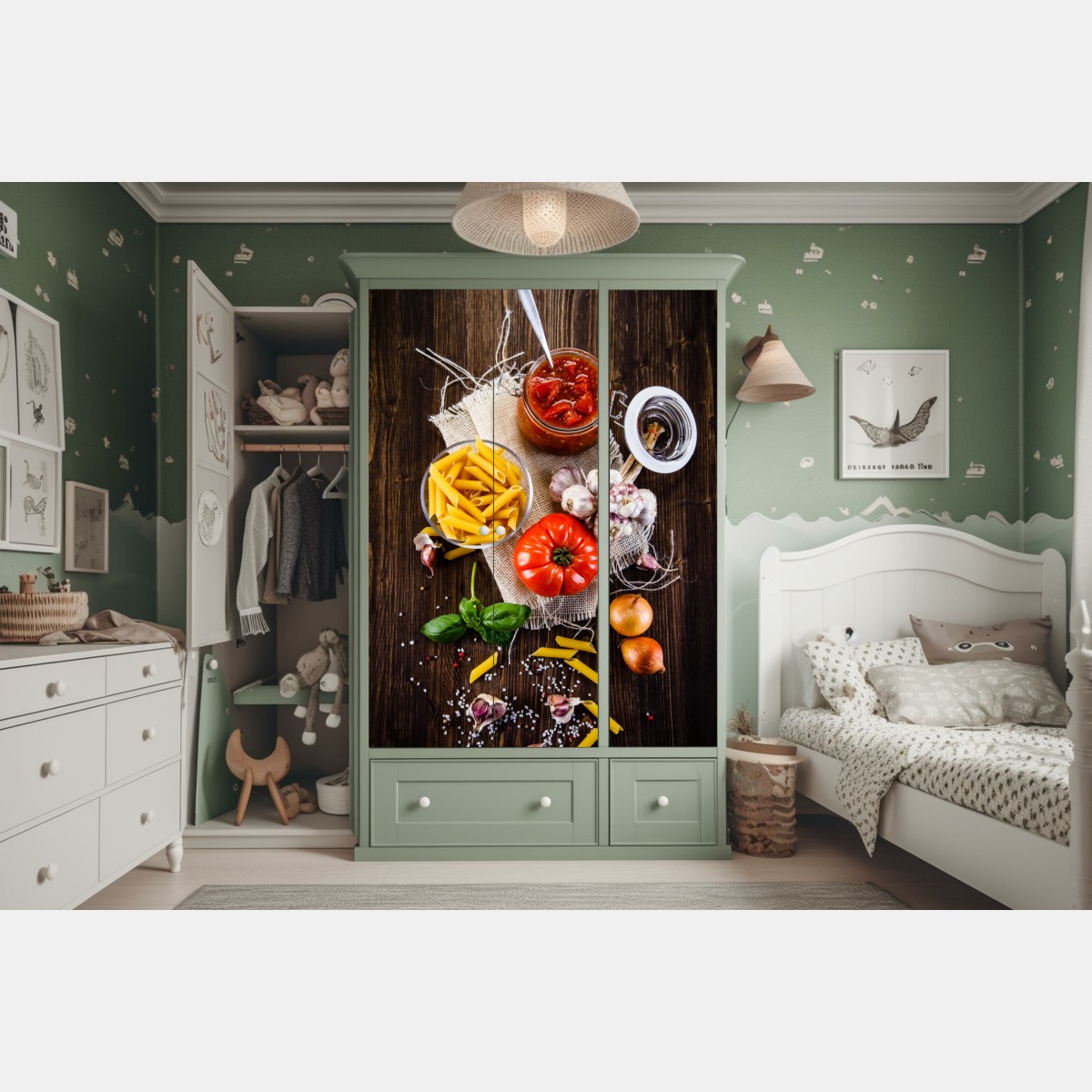 Schrankaufkleber rustikales italienisches pasta-arrangement – Wallnifity® Schrankaufkleber rustikales italienisches pasta-arrangement – Wallnifity®