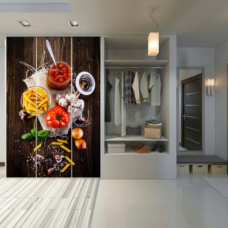 Schrankaufkleber rustikales italienisches pasta-arrangement – Wallnifity® Schrankaufkleber rustikales italienisches pasta-arrangement – Wallnifity®