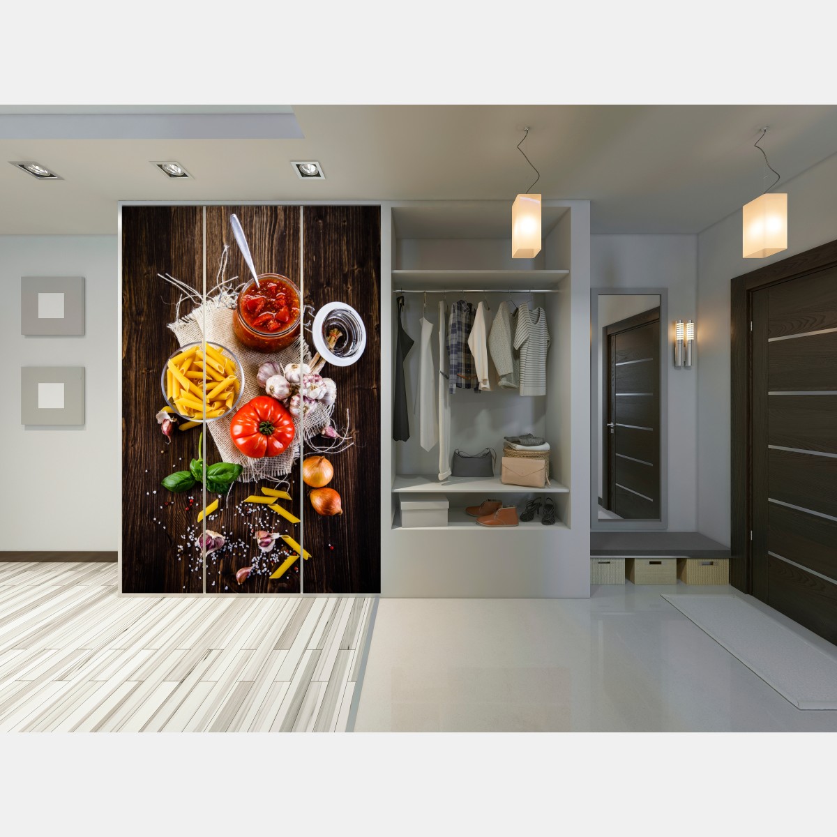 Schrankaufkleber rustikales italienisches pasta-arrangement – Wallnifity® Schrankaufkleber rustikales italienisches pasta-arrangement – Wallnifity®