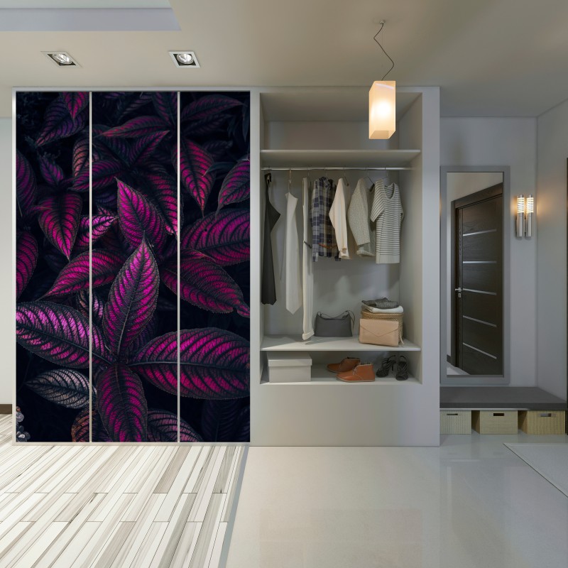 Schrankaufkleber leuchtendes violettes blättermotiv – Wallnifity® Schrankaufkleber leuchtendes violettes blättermotiv – Wallnifity®