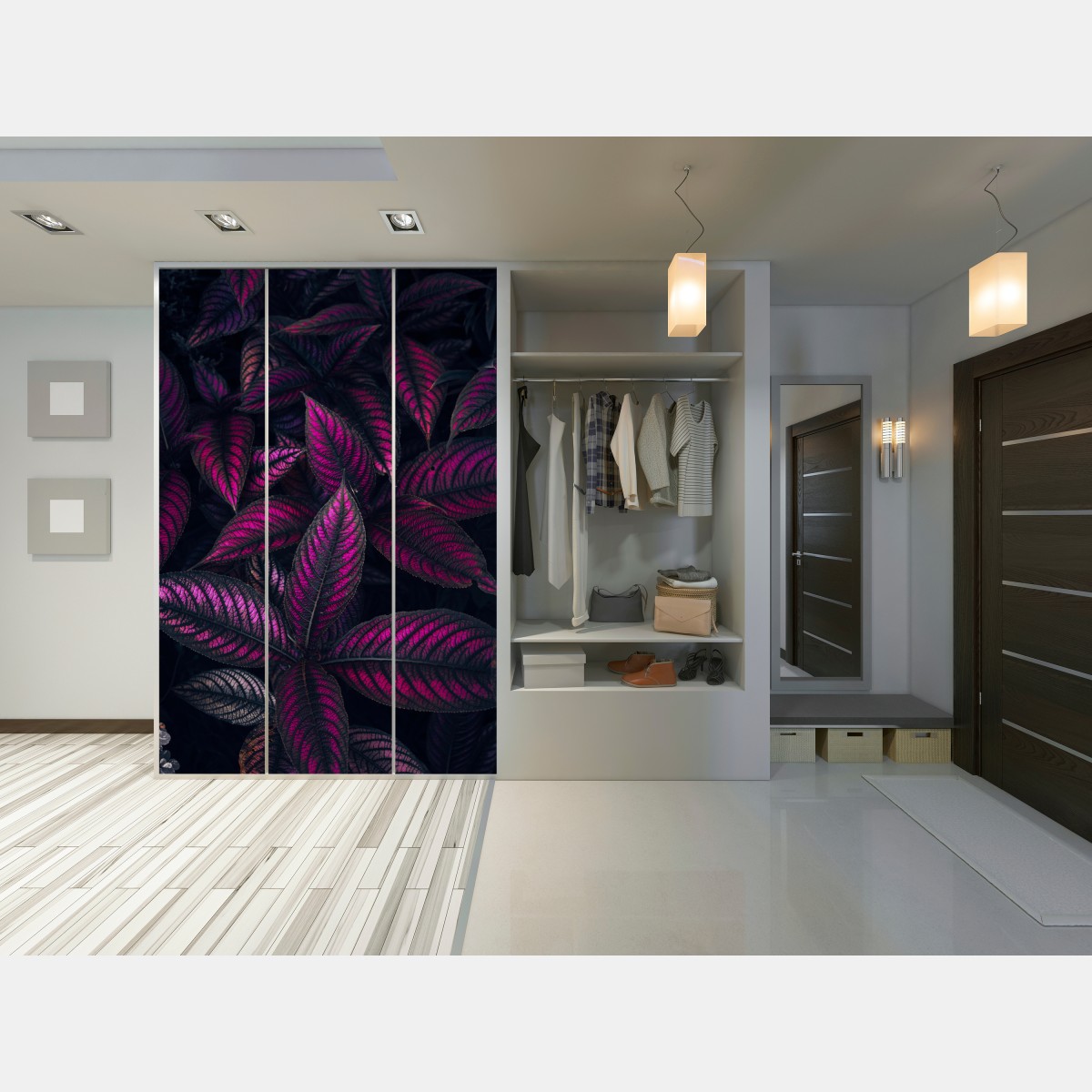 Schrankaufkleber leuchtendes violettes blättermotiv – Wallnifity® Schrankaufkleber leuchtendes violettes blättermotiv – Wallnifity®