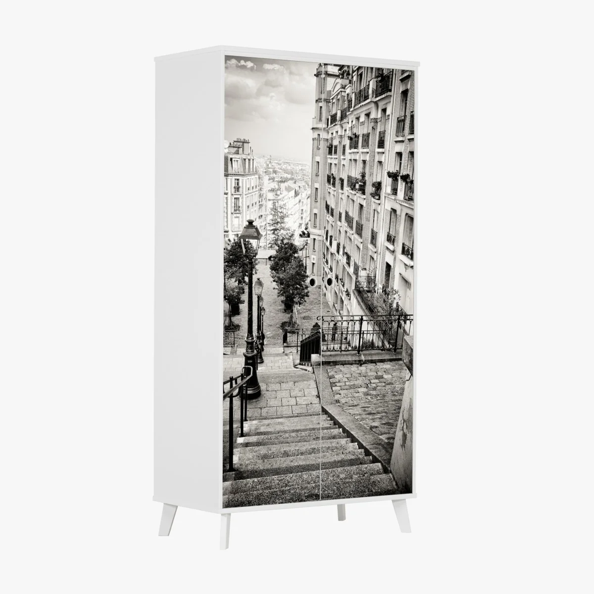 Schrankaufkleber städtische treppe in schwarzweiß – Wallnifity® Schrankaufkleber städtische treppe in schwarzweiß – Wallnifity®