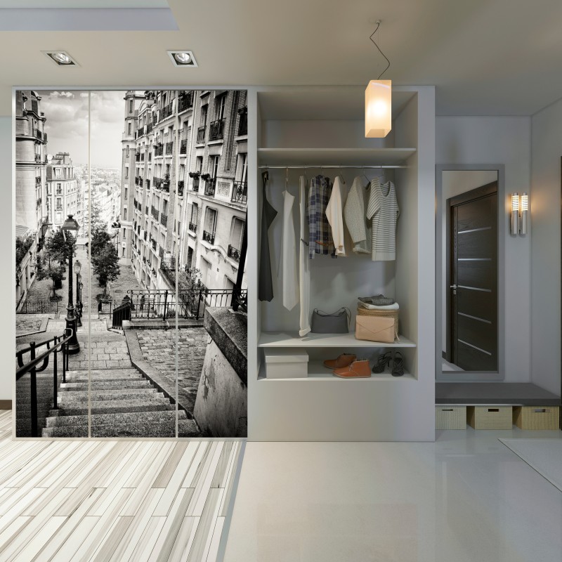 Schrankaufkleber städtische treppe in schwarzweiß – Wallnifity® Schrankaufkleber städtische treppe in schwarzweiß – Wallnifity®