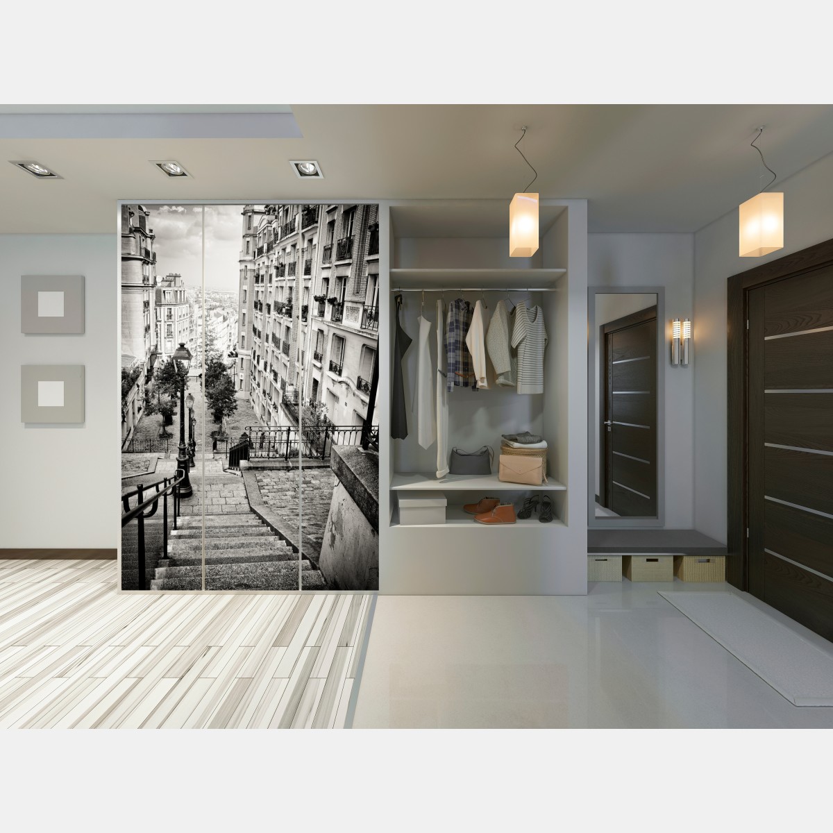 Schrankaufkleber städtische treppe in schwarzweiß – Wallnifity® Schrankaufkleber städtische treppe in schwarzweiß – Wallnifity®