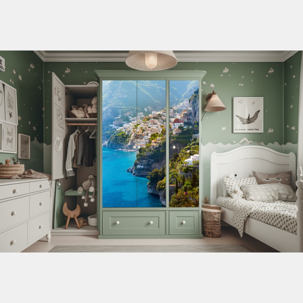 Schrankaufkleber Positano küstenpanorama an der klippe – Wallnifity® Schrankaufkleber Positano küstenpanorama an der klippe – Wallnifity®