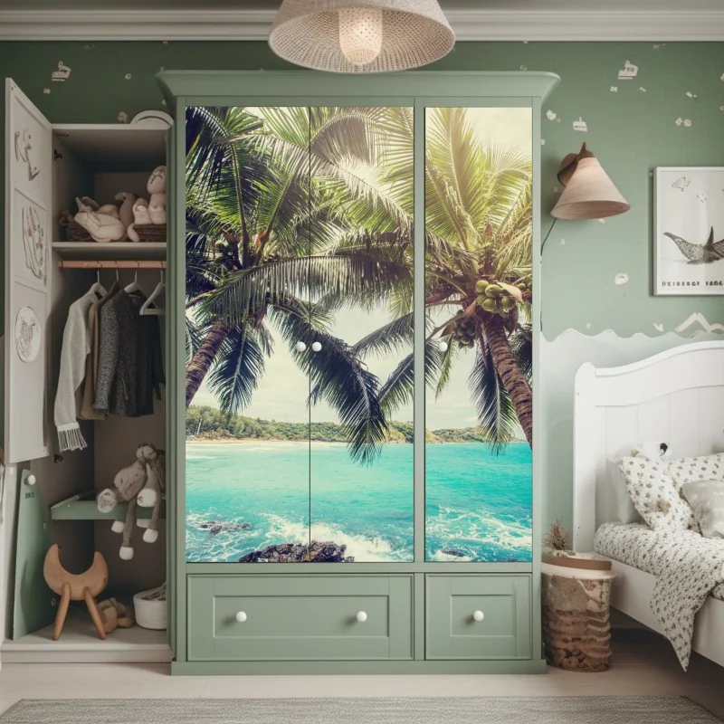 Schrankaufkleber tropische kokospalmen am türkisfarbenen meer – Wallnifity® Schrankaufkleber tropische kokospalmen am türkisfarbenen meer – Wallnifity®