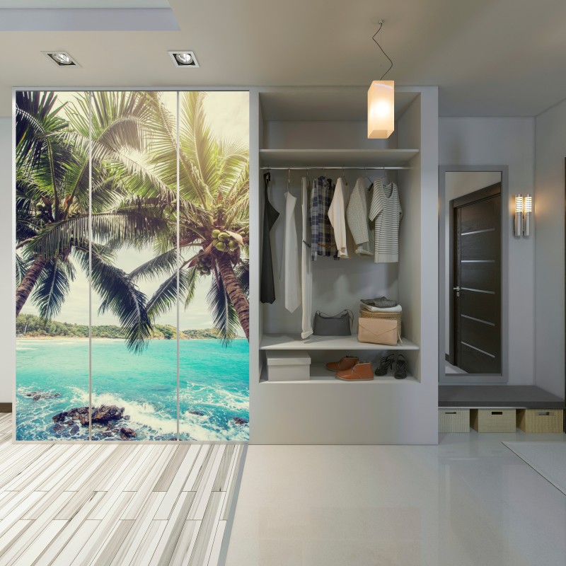 Schrankaufkleber tropische kokospalmen am türkisfarbenen meer – Wallnifity® Schrankaufkleber tropische kokospalmen am türkisfarbenen meer – Wallnifity®