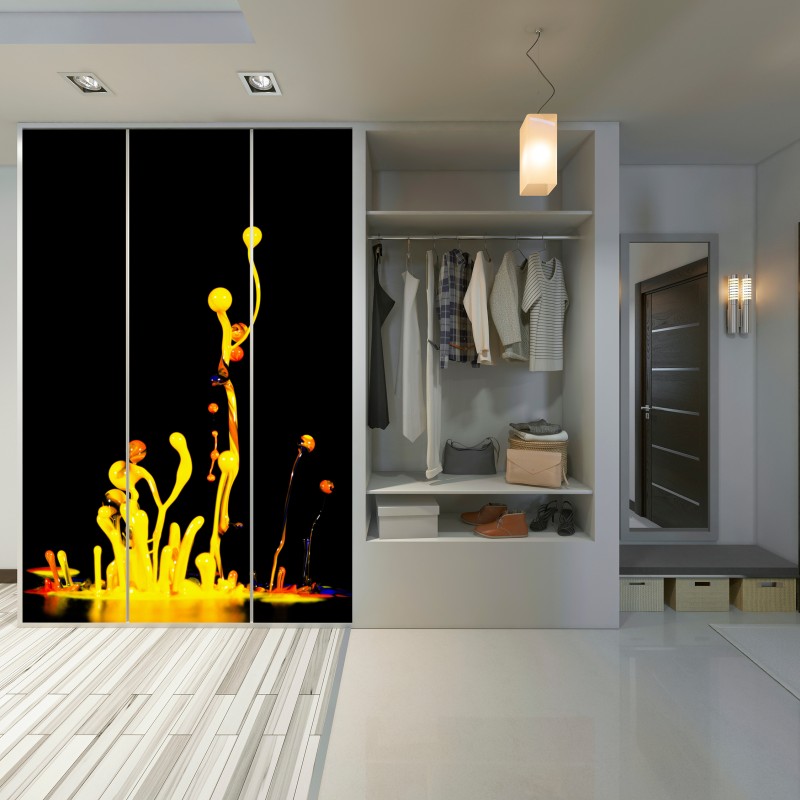 Schrankaufkleber leuchtender gelber farbspritzer auf schwarzem hintergrund – Wallnifity® Schrankaufkleber leuchtender gelber farbspritzer auf schwarzem hintergrund – Wallnifity®