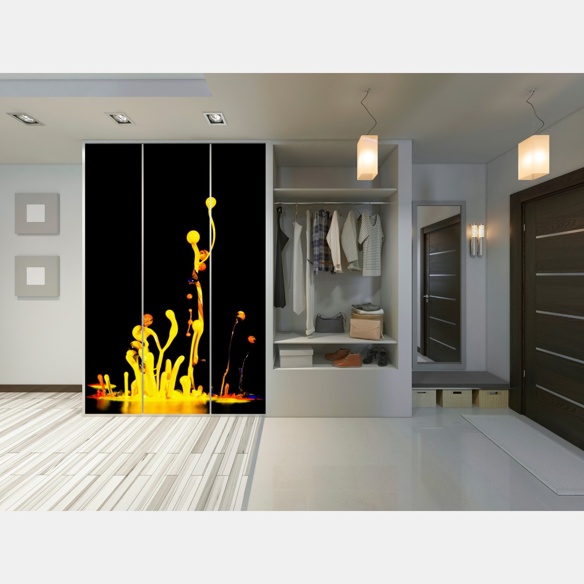 Schrankaufkleber leuchtender gelber farbspritzer auf schwarzem hintergrund – Wallnifity® Schrankaufkleber leuchtender gelber farbspritzer auf schwarzem hintergrund – Wallnifity®