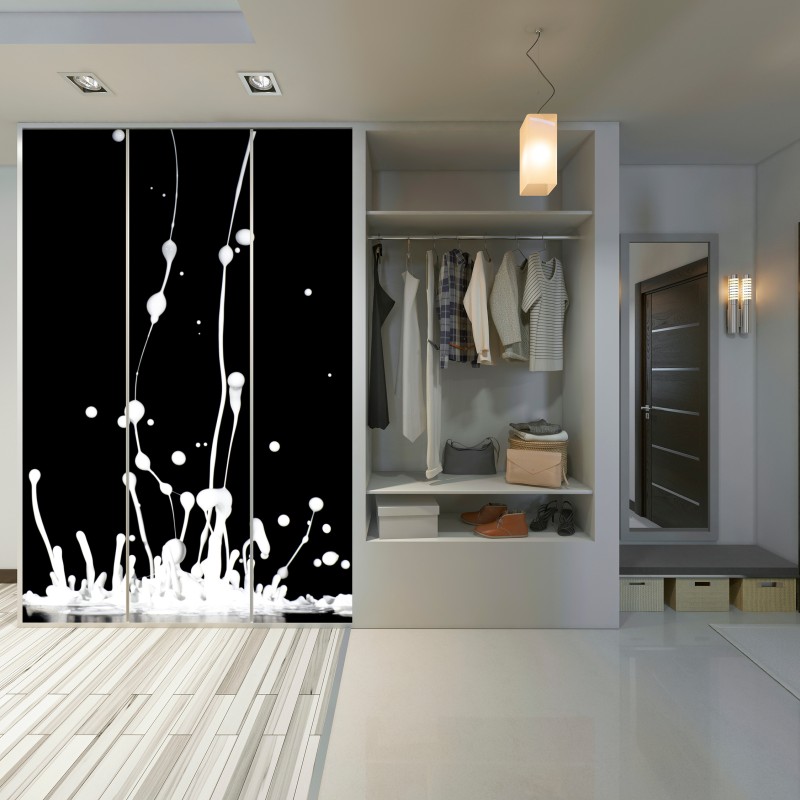 Schrankaufkleber weiße flüssigkeitsspritzer auf schwarzem hintergrund – Wallnifity®