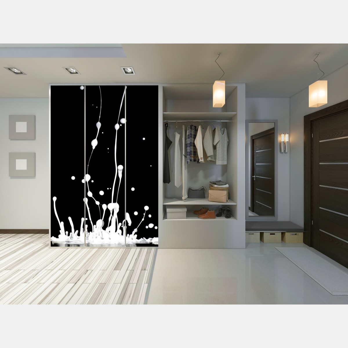 Schrankaufkleber weiße flüssigkeitsspritzer auf schwarzem hintergrund – Wallnifity®