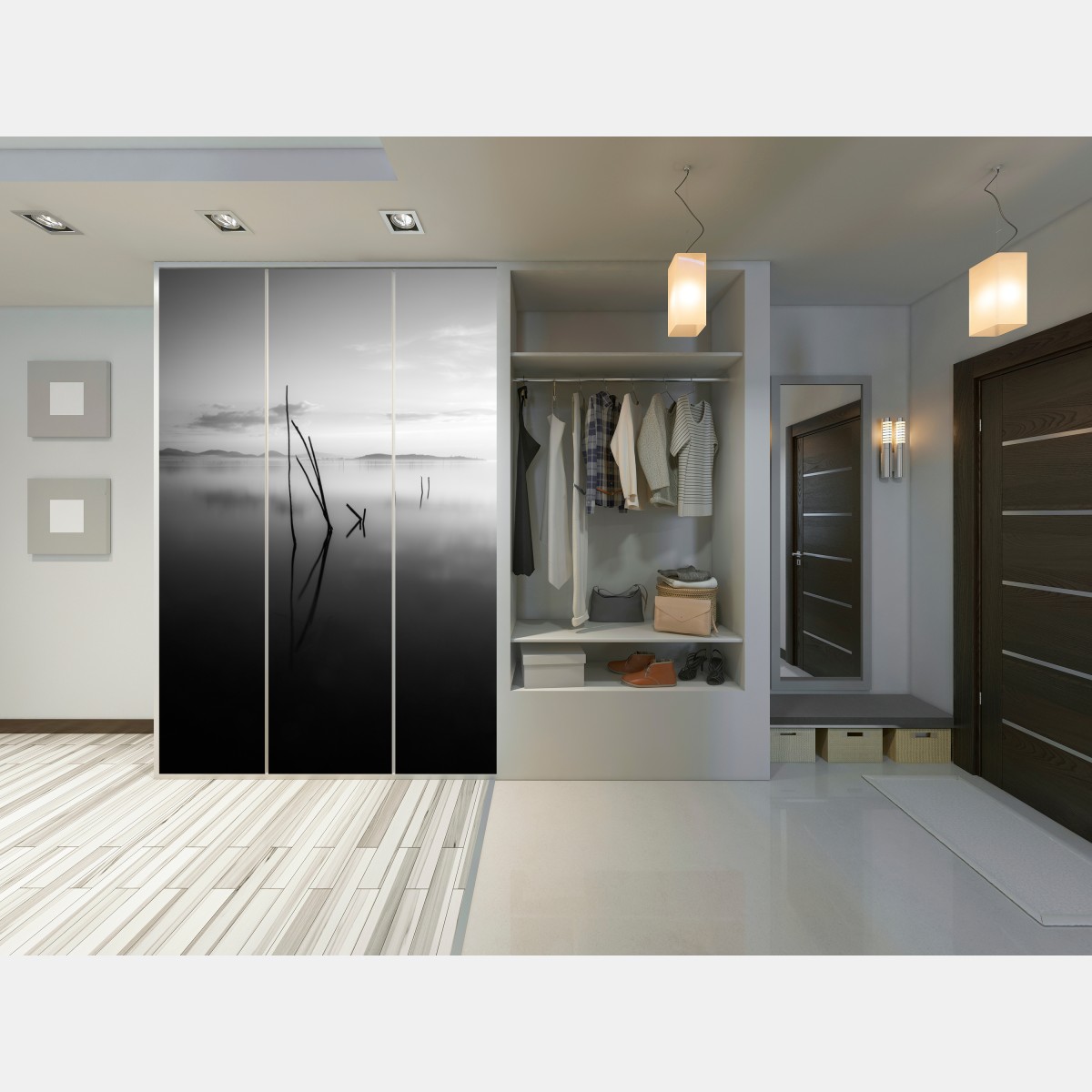 Schrankaufkleber ruhiger monochromer see mit reflexionen – Wallnifity® Schrankaufkleber ruhiger monochromer see mit reflexionen – Wallnifity®