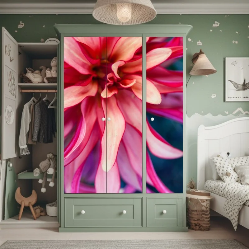 Schrankaufkleber leuchtende rosa fassade mit blauer tür – Wallnifity®