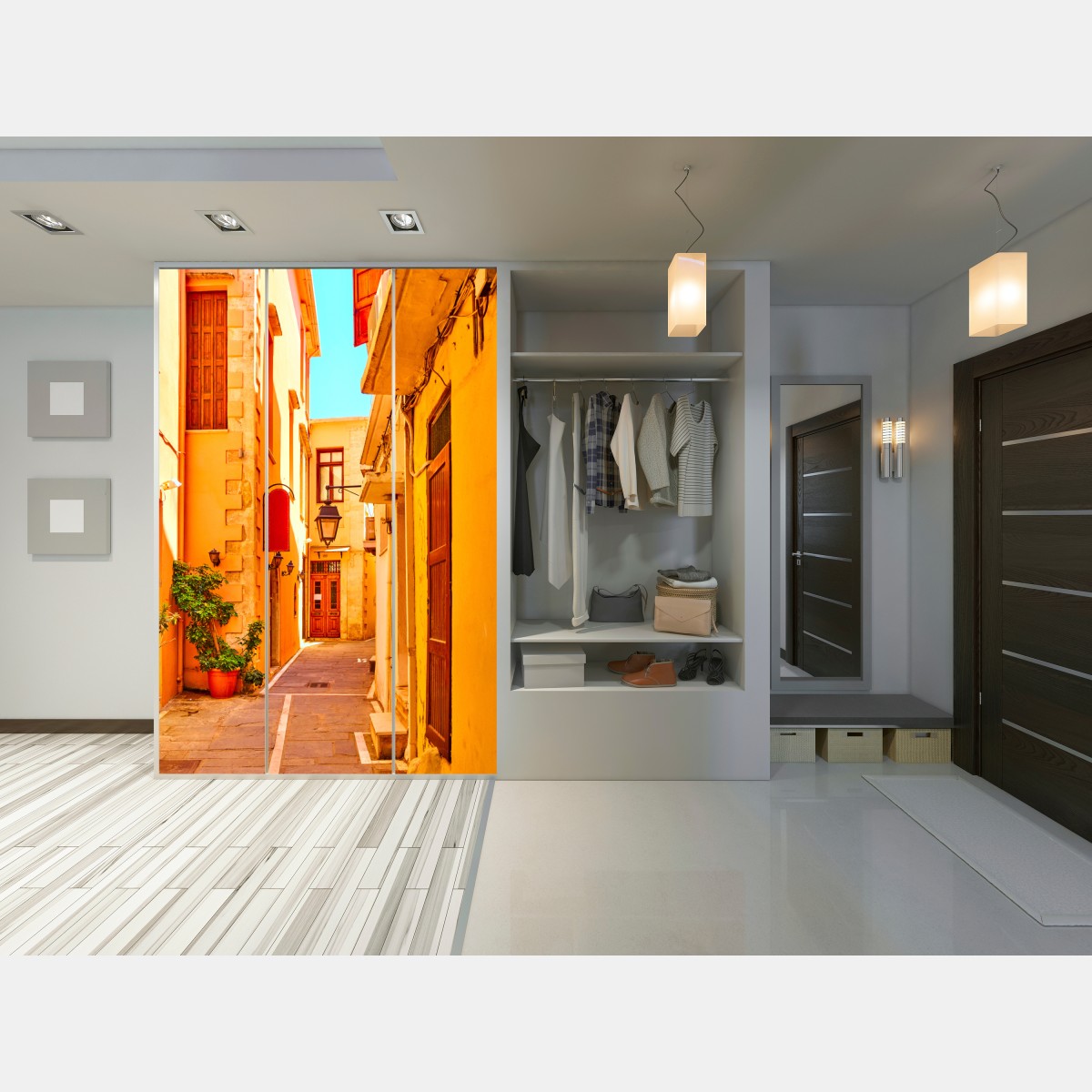 Schrankaufkleber sonnige gelbe gasse in Rethymno, Kreta – Wallnifity® Schrankaufkleber sonnige gelbe gasse in Rethymno, Kreta – Wallnifity®