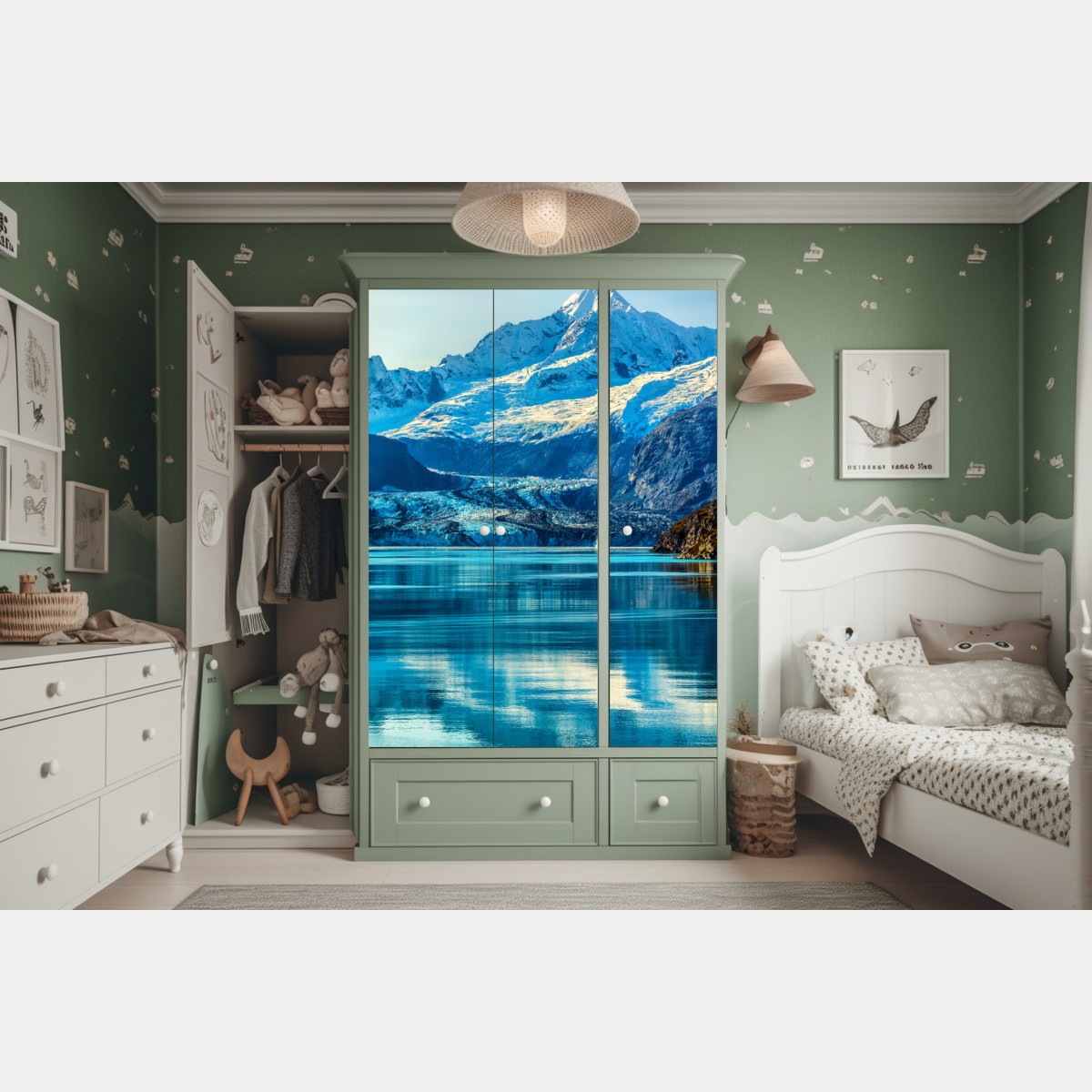 Schrankaufkleber majestätischer alpiner gletscher mit spiegelung – Wallnifity® Schrankaufkleber majestätischer alpiner gletscher mit spiegelung – Wallnifity®