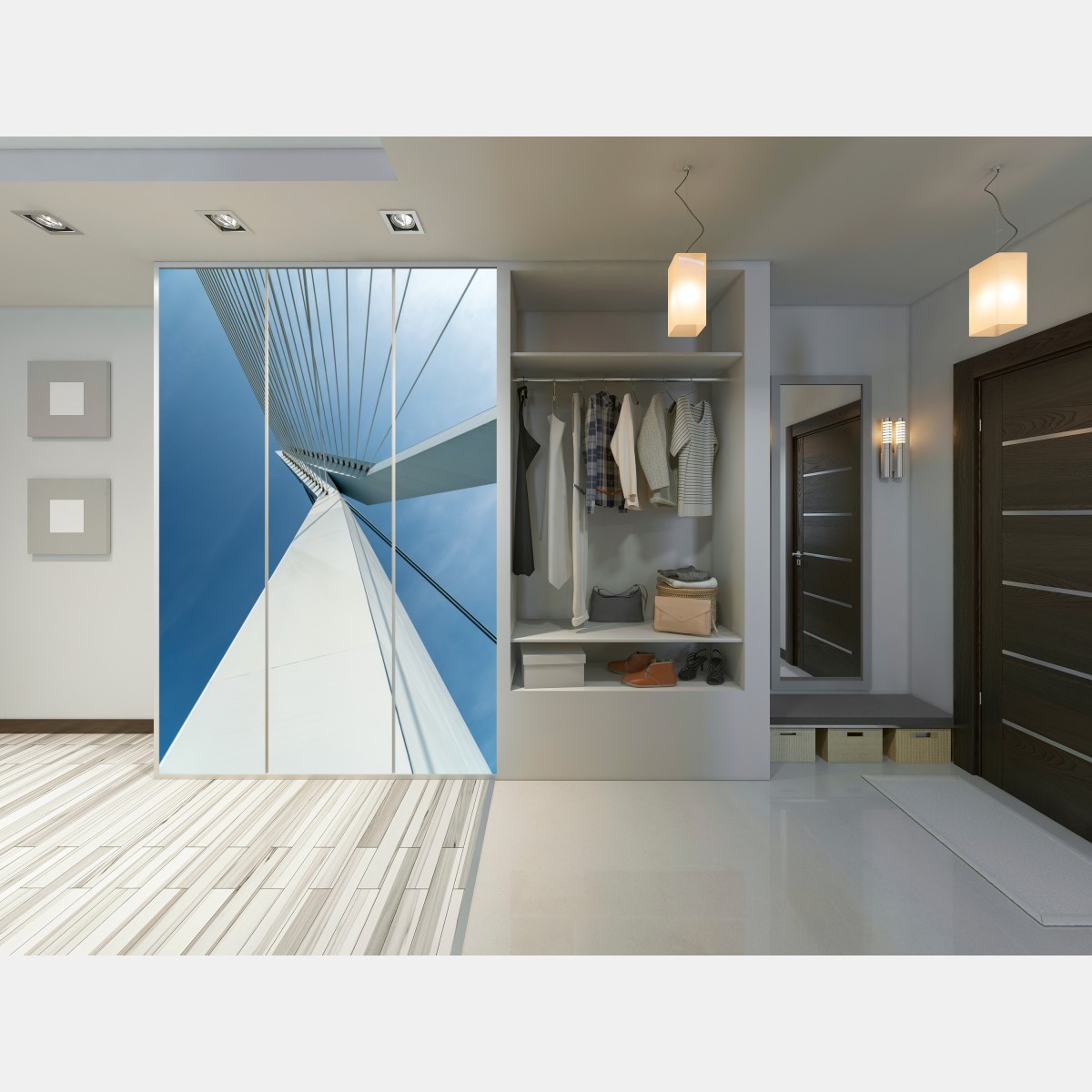 Schrankaufkleber aufsteigende linien: moderner brückenpylon – Wallnifity® Schrankaufkleber aufsteigende linien: moderner brückenpylon – Wallnifity®