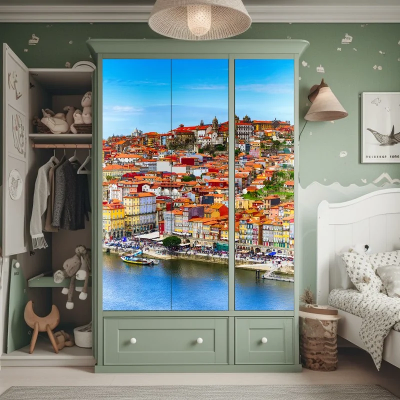 Schrankaufkleber Porto buntes uferpanorama – Wallnifity® Schrankaufkleber Porto buntes uferpanorama – Wallnifity®