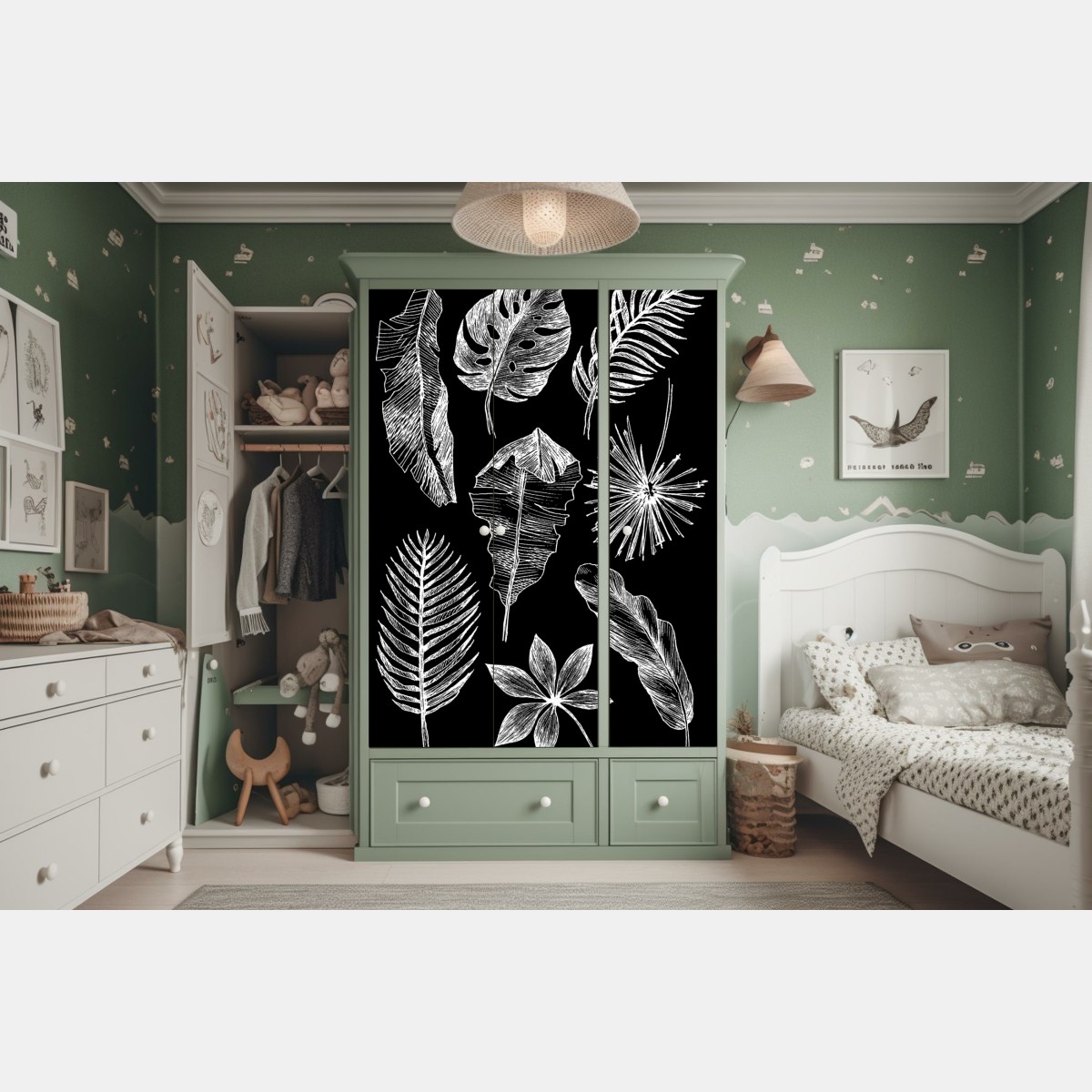 Schrankaufkleber monochrome blattkomposition – Wallnifity®