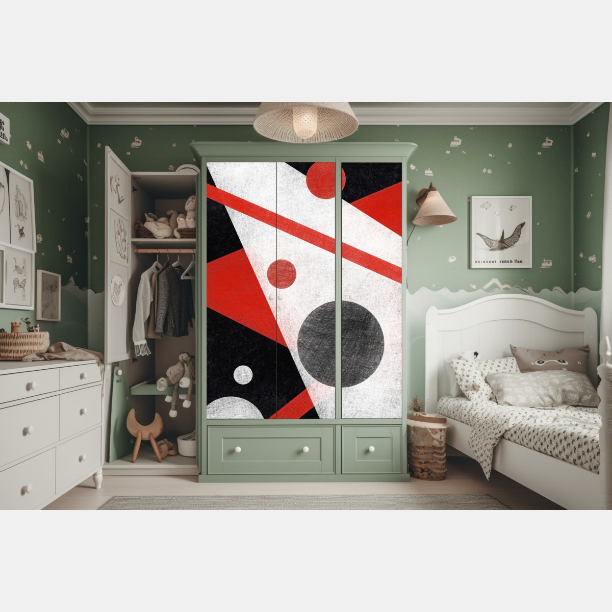 Schrankaufkleber geometrische abstraktion in rot und schwarz – Wallnifity® Schrankaufkleber geometrische abstraktion in rot und schwarz – Wallnifity®