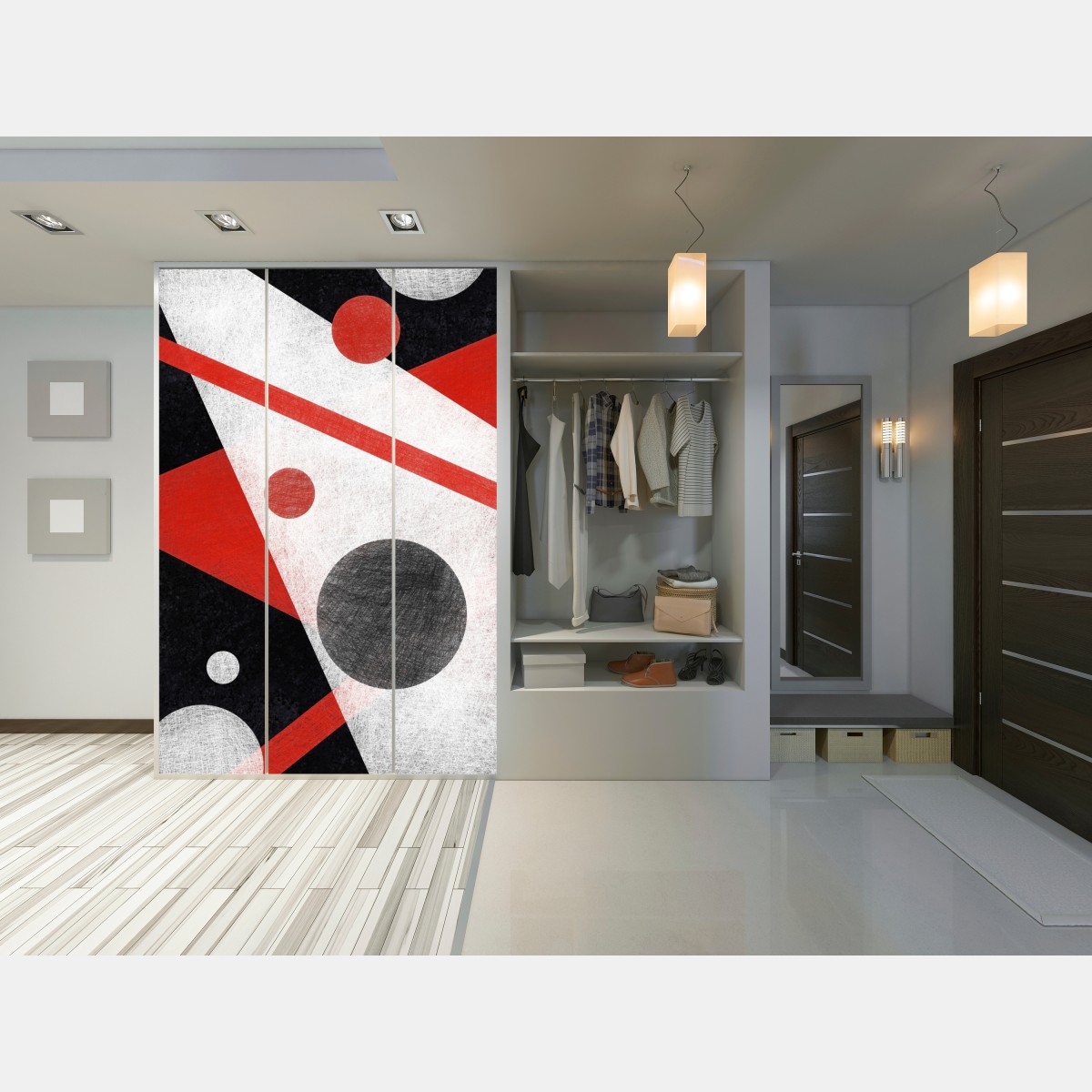 Schrankaufkleber geometrische abstraktion in rot und schwarz – Wallnifity® Schrankaufkleber geometrische abstraktion in rot und schwarz – Wallnifity®