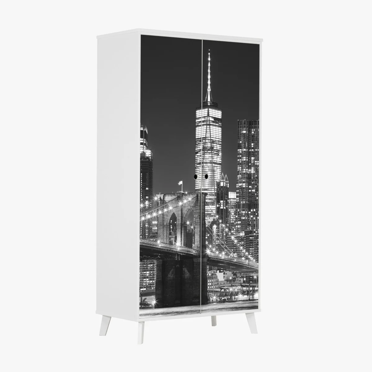 Schrankaufkleber Brooklyn Bridge und Manhattan skyline bei nacht – Wallnifity®