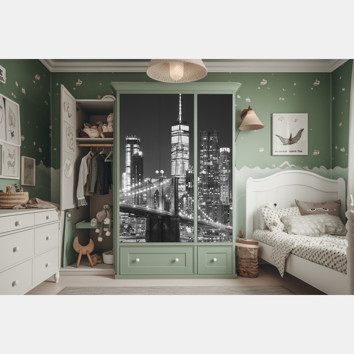 Schrankaufkleber Brooklyn Bridge und Manhattan skyline bei nacht – Wallnifity®